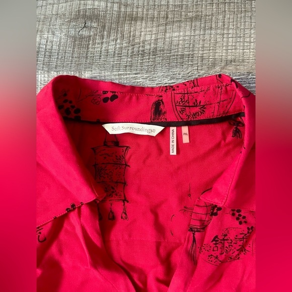 Soft Surroundings Pagoda Tunic XL Blouse Oriental Asian Red Black Office Career - Picture 5 of 7